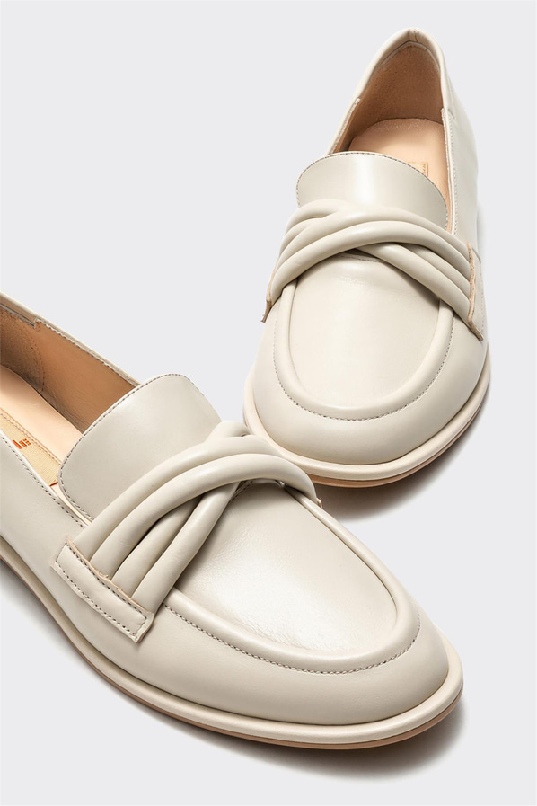 Bej deri kadın loafer - Elle Shoes