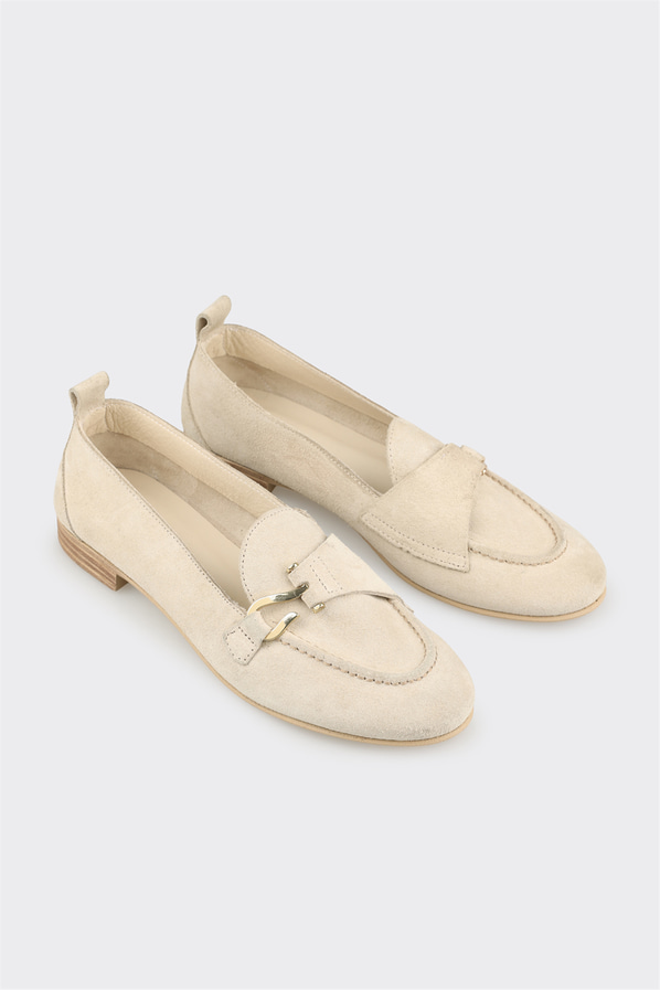 Bej Deri Kadın Loafer