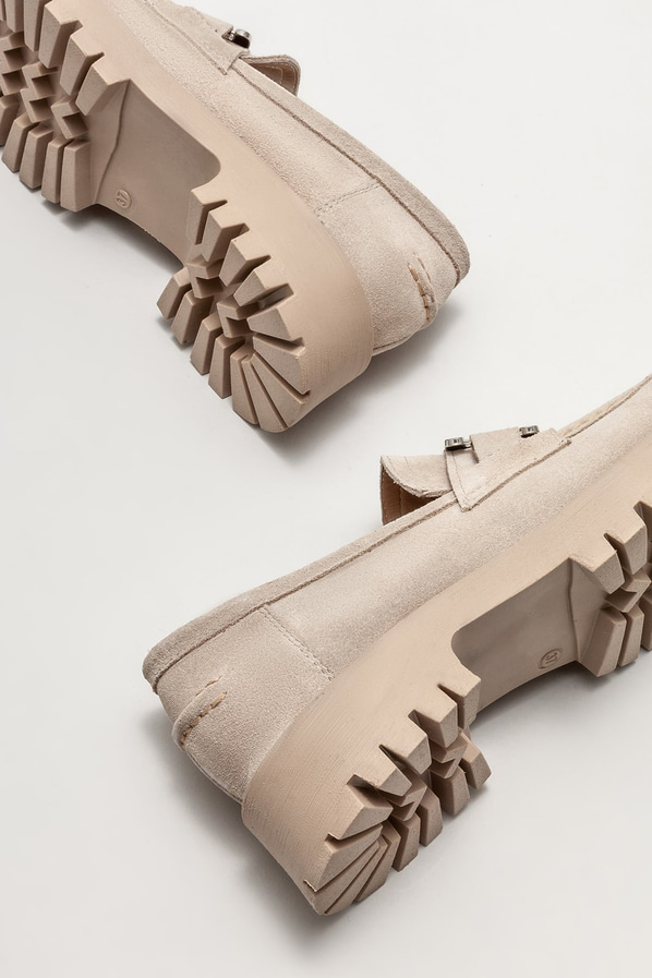 Bej deri kadın loafer - Elle Shoes