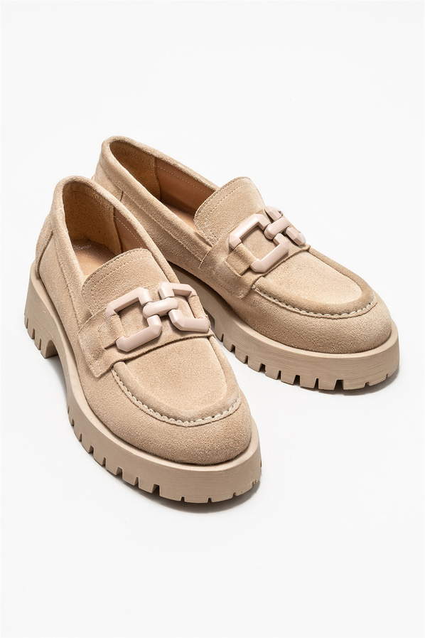 Bej deri kadın loafer - Elle Shoes