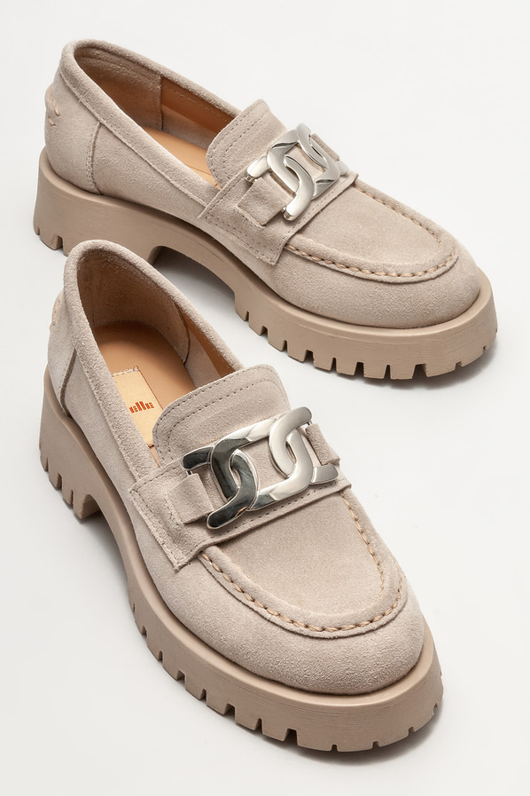 Bej deri kadın loafer - Elle Shoes