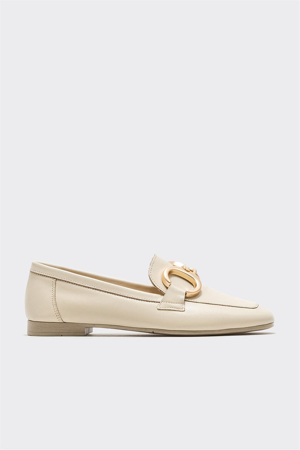 Bej deri kadın loafer - Elle Shoes