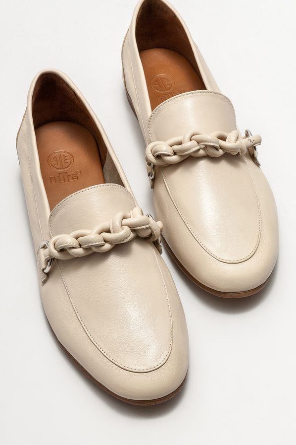 Bej deri kadın loafer - Elle Shoes