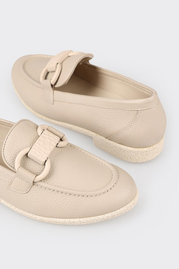 Bej deri kadın loafer - Elle Shoes