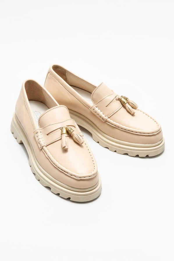 Bej deri kadın loafer - Elle Shoes