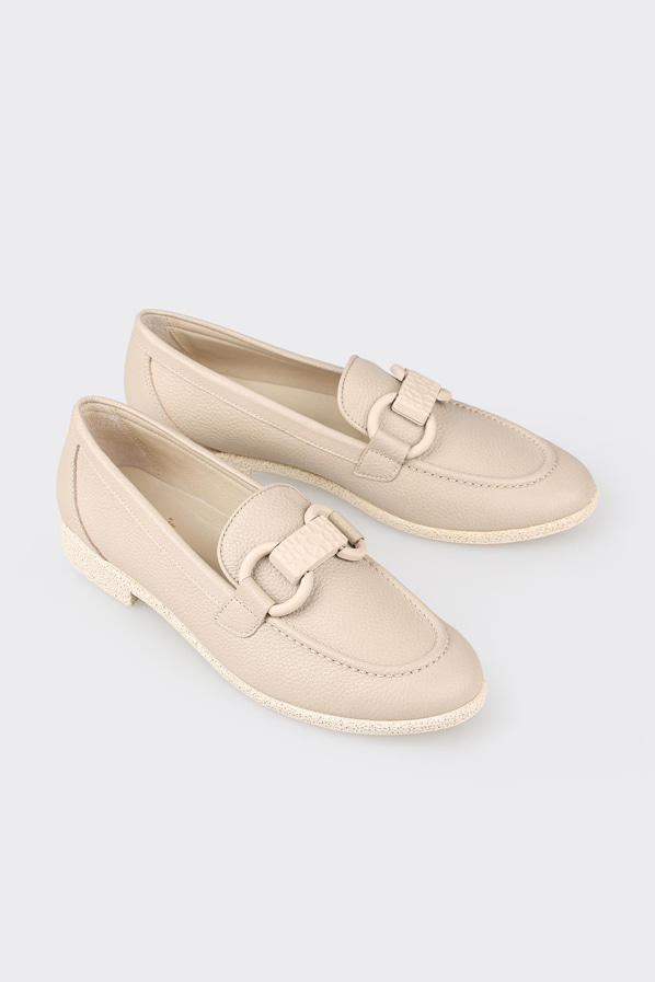 Bej deri kadın loafer - Elle Shoes