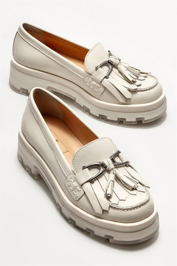 Bej deri kadın loafer - Elle Shoes