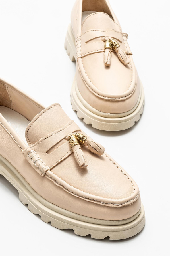 Bej deri kadın loafer - Elle Shoes