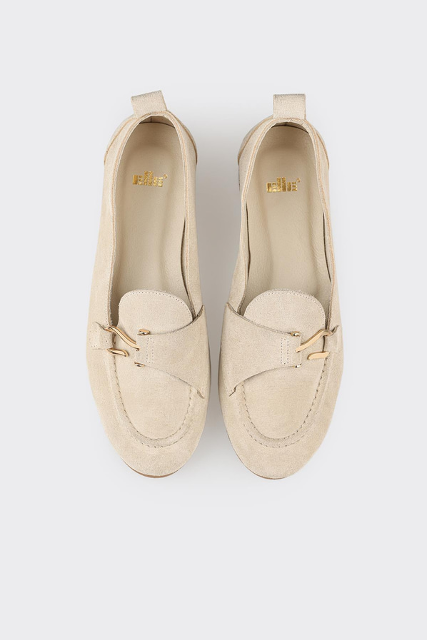 Bej deri kadın loafer - Elle Shoes