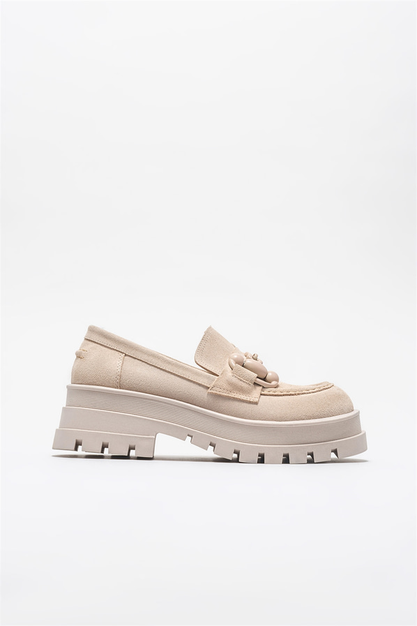 Bej deri kadın loafer - Elle Shoes