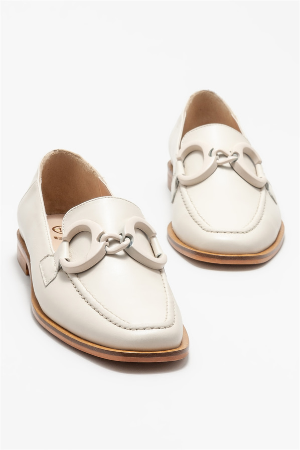 Bej deri kadın loafer - Elle Shoes