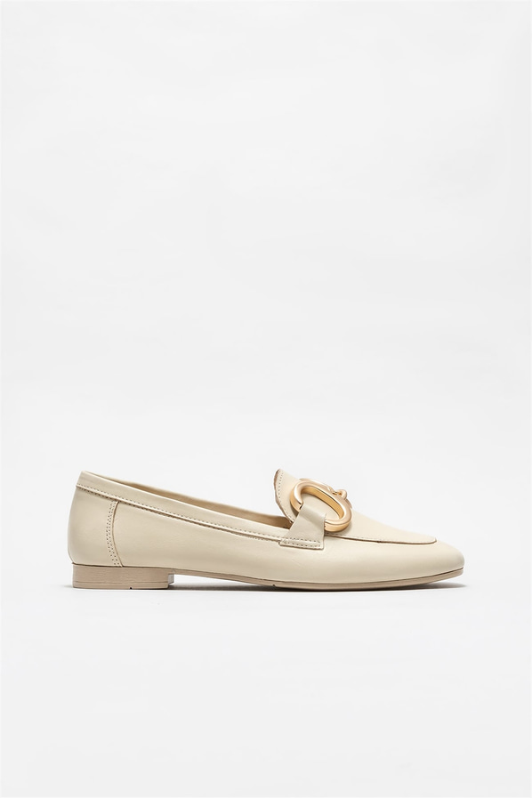 Bej deri kadın loafer - Elle Shoes