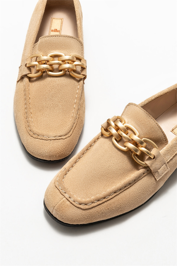 Bej deri kadın loafer - Elle Shoes