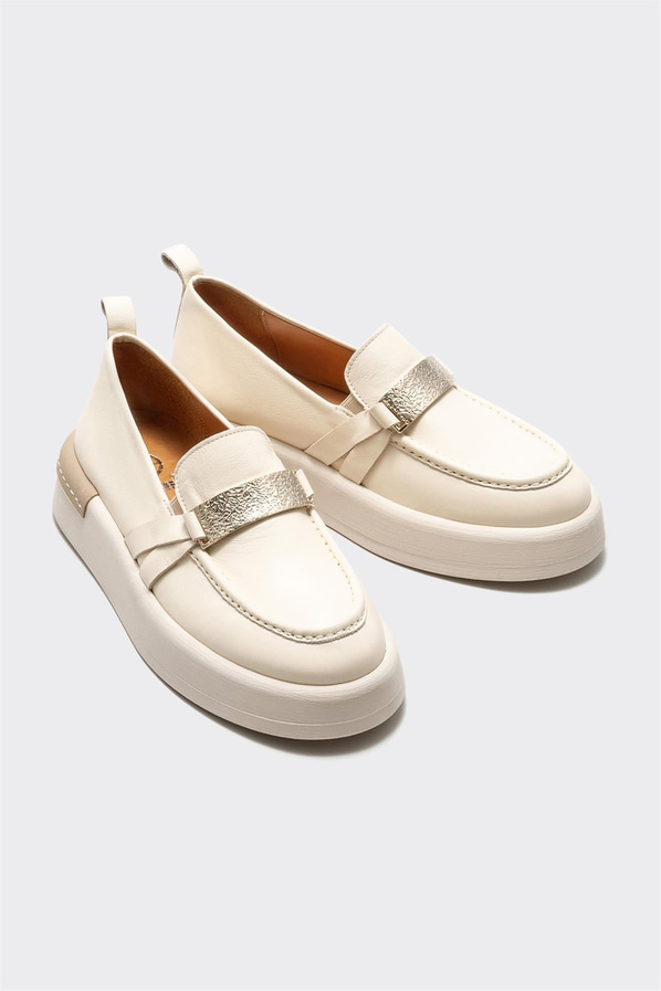 Bej deri kadın loafer - Elle Shoes