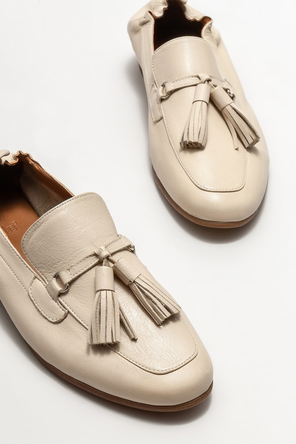 Bej deri kadın loafer - Elle Shoes