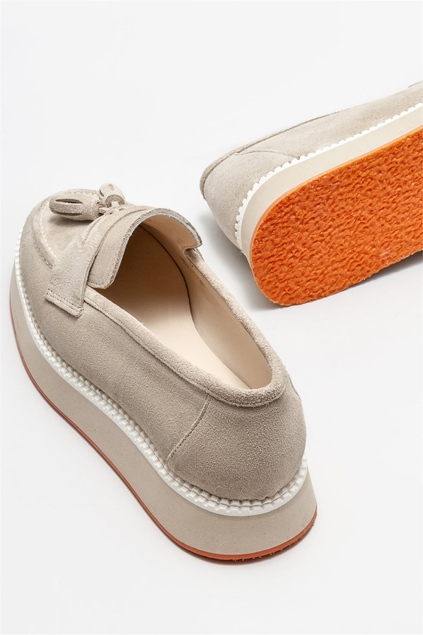 Bej deri kadın loafer - Elle Shoes