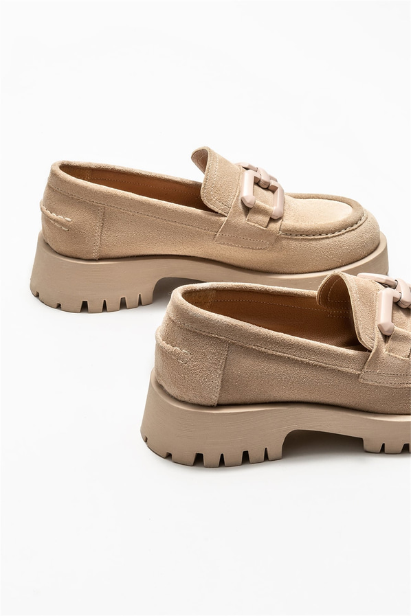 Bej deri kadın loafer - Elle Shoes