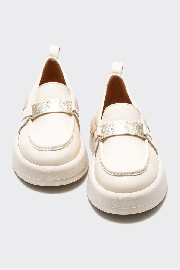 Bej deri kadın loafer - Elle Shoes
