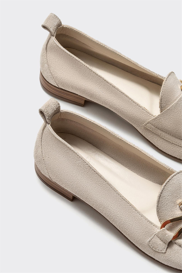 Bej deri kadın loafer - Elle Shoes