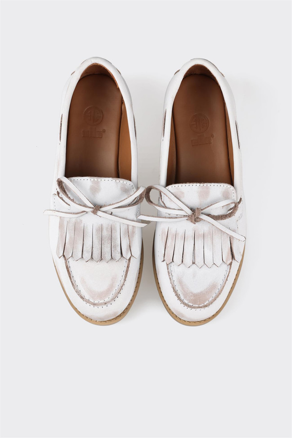 Bej deri kadın loafer - Elle Shoes