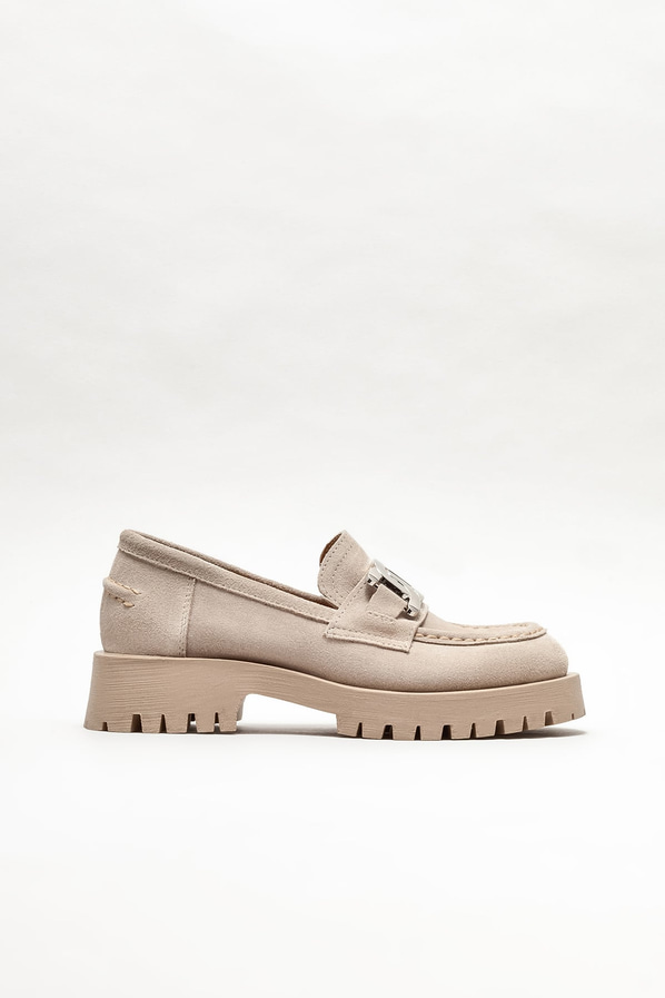 Bej deri kadın loafer - Elle Shoes