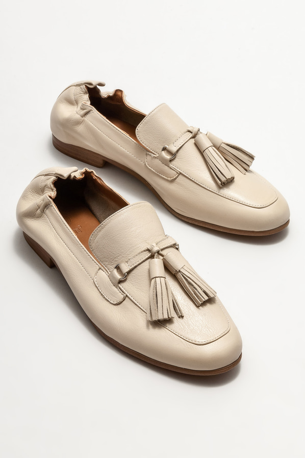 Bej deri kadın loafer - Elle Shoes