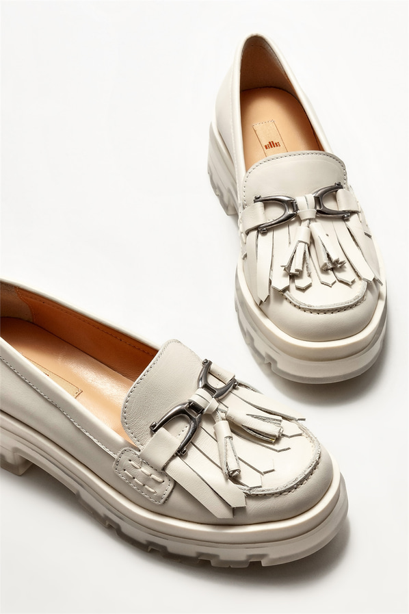 Bej deri kadın loafer - Elle Shoes