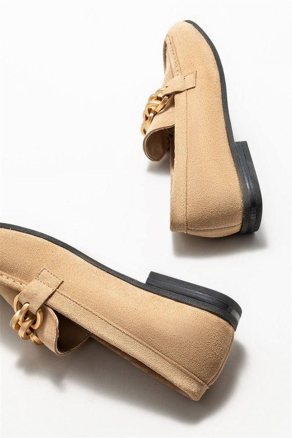 Bej deri kadın loafer - Elle Shoes
