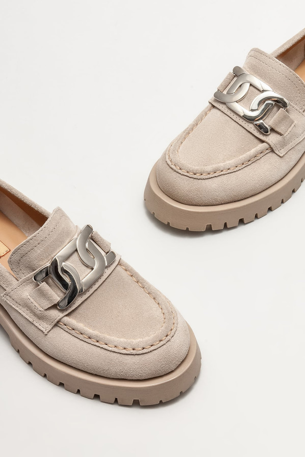 Bej deri kadın loafer - Elle Shoes