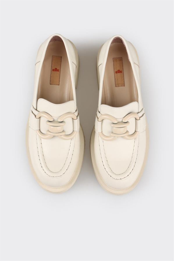 Bej taba deri ve süet kalın tabanlı kadın loafer, rahat kullanım için - Elle Shoes