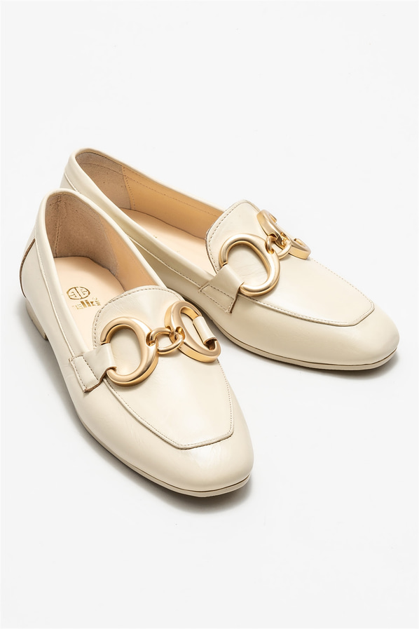 Bej deri kadın loafer - Elle Shoes
