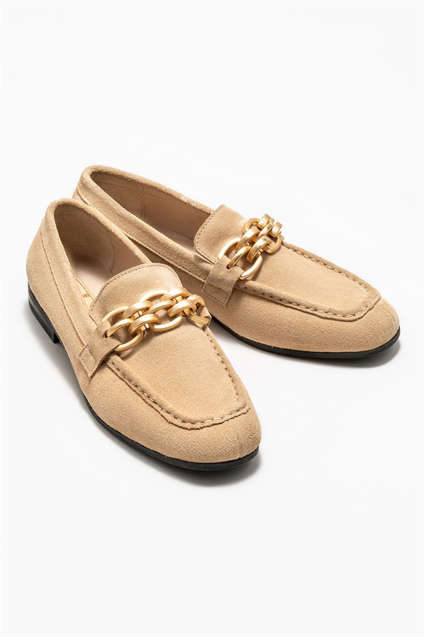 Bej deri kadın loafer - Elle Shoes