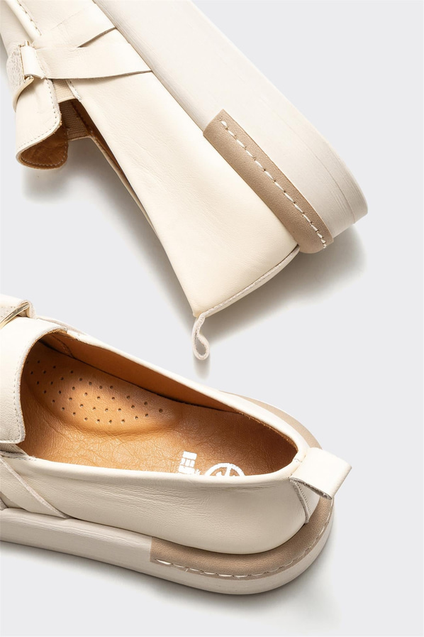 Bej deri kadın loafer - Elle Shoes