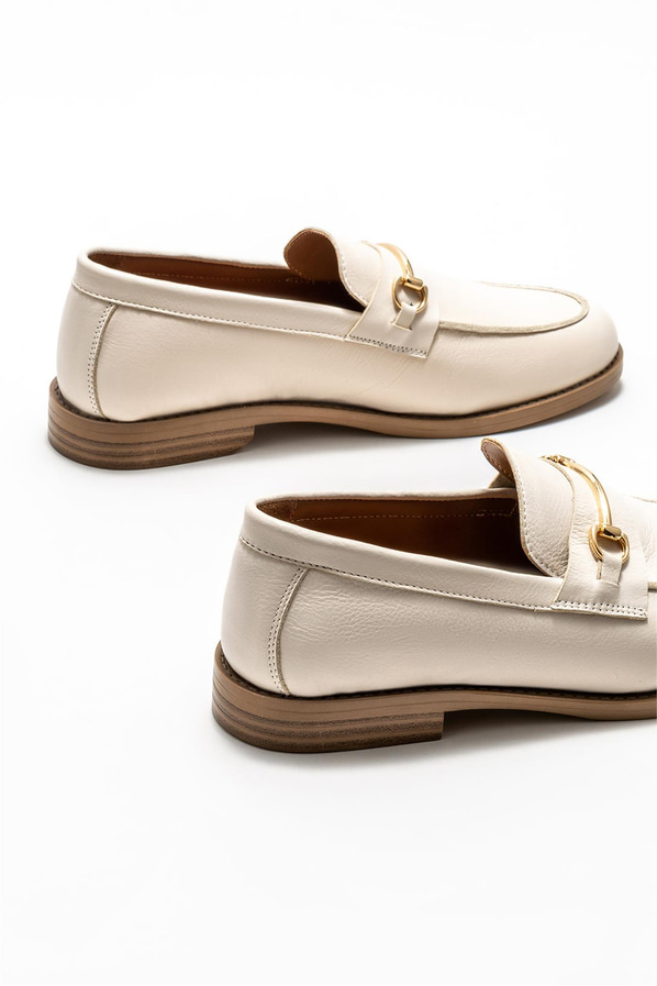 Bej deri kadın loafer - Elle Shoes
