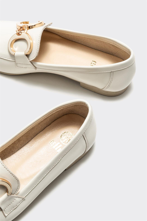 Bej deri kadın loafer, ofis stili için - Elle Shoes