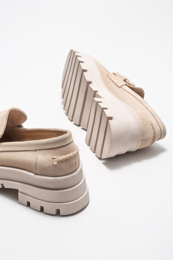 Bej deri kadın loafer - Elle Shoes