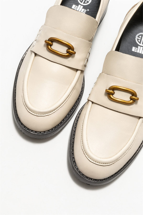 Bej deri kadın loafer - Elle Shoes