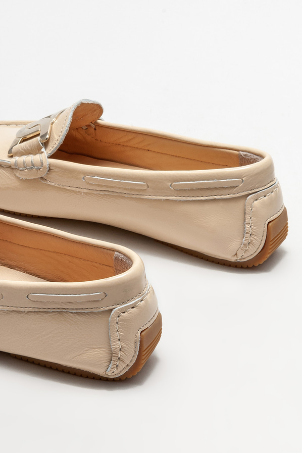 Bej Deri Kadın Loafer