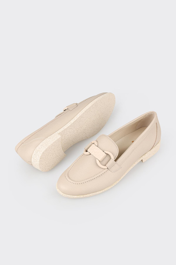 Bej deri kadın loafer - Elle Shoes