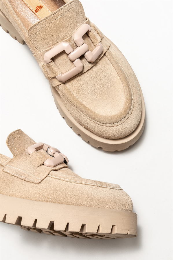 Bej deri kadın loafer - Elle Shoes