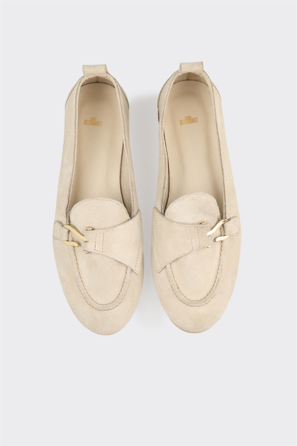 Bej Deri Kadın Loafer