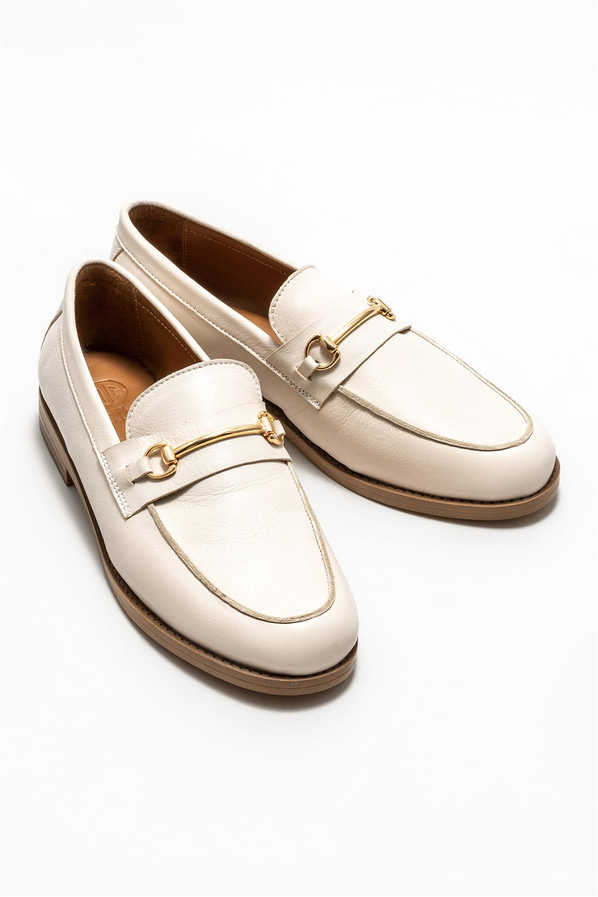 Bej deri kadın loafer - Elle Shoes