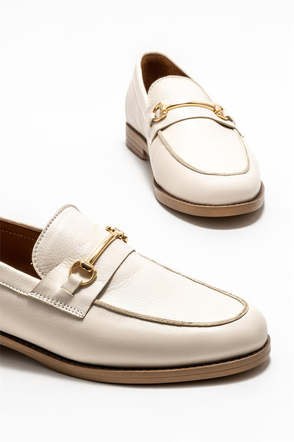 Bej deri kadın loafer - Elle Shoes