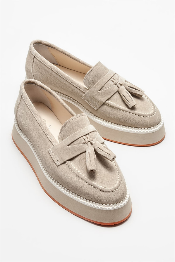Bej deri kadın loafer - Elle Shoes