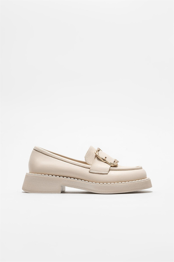 Bej deri kadın loafer - Elle Shoes