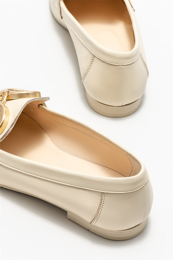 Bej deri kadın loafer - Elle Shoes