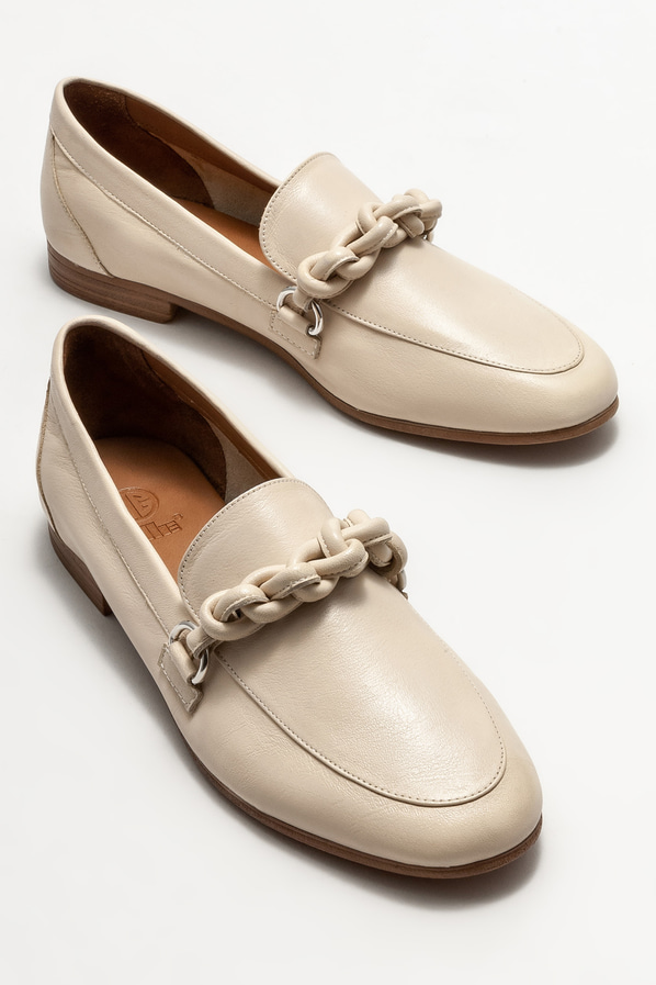 Bej deri kadın loafer - Elle Shoes