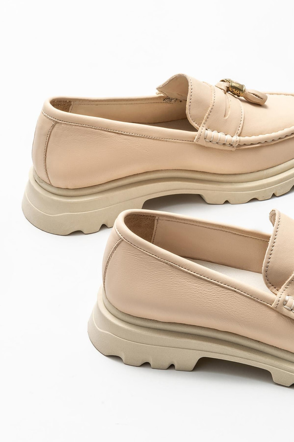 Bej deri kadın loafer - Elle Shoes