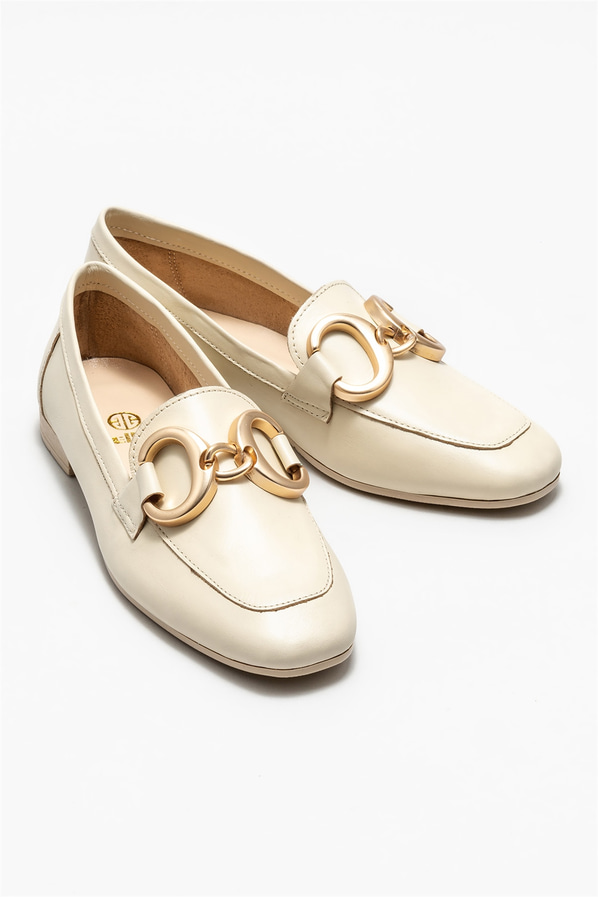 Bej deri kadın loafer - Elle Shoes