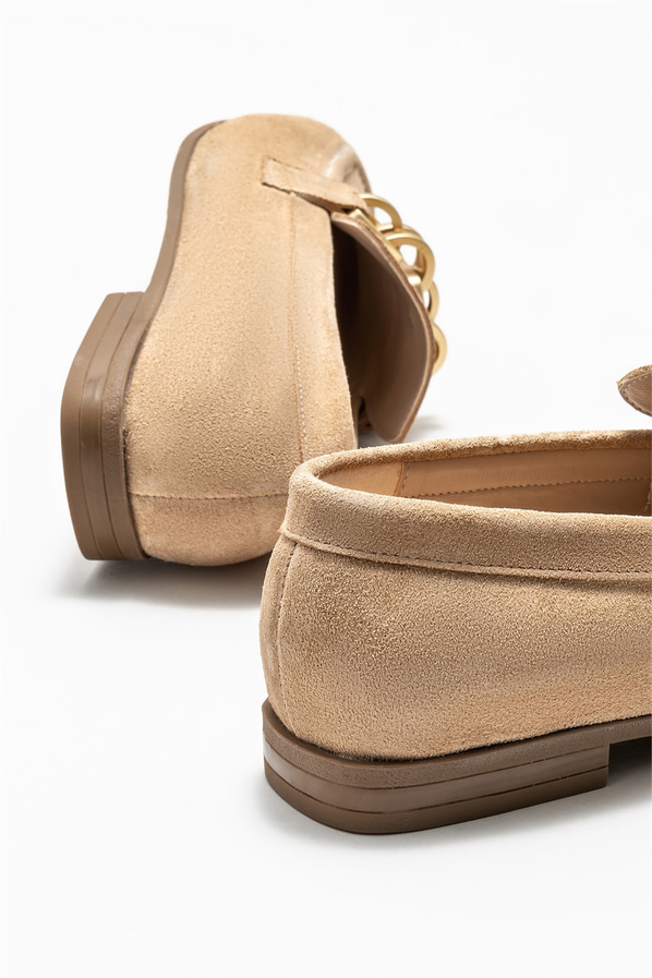 Bej deri kadın loafer - Elle Shoes